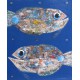 Tableau gros poissons sur fond bleu mer- 110x90 cm - Tinggal