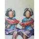 Tableau fillettes et pastèque 60x60 cm