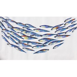 Peinture murale esprit mer poissons 160x90 cm