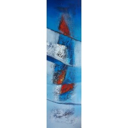 Tableau vertical abstrait ton bleu 140x40 cm