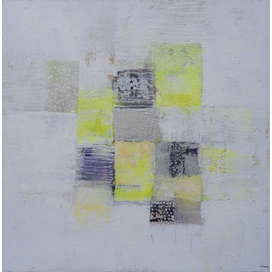 Tableau abstrait blanc-jaune- 60x60 cm - Suarsa