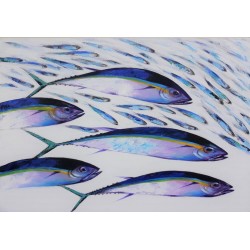 Tableau poissons thons ou bonites sur fond blanc- 130x90 cm