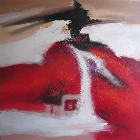 TABLEAU ABSTRAIT ROUGE-BLANC-BRUN-100x100 cm