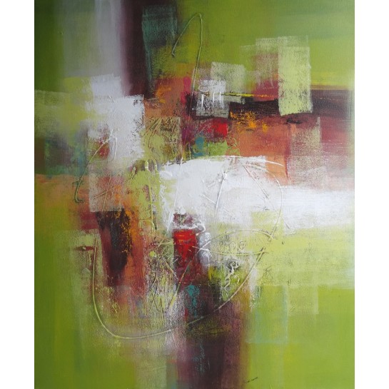 TABLEAU ABSTRAIT VERT et BLANC- 120x100 cm