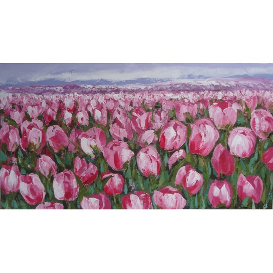 TABLEAU CONTEMPORAIN COLORE TULIPES ROSES- 150x80 cm