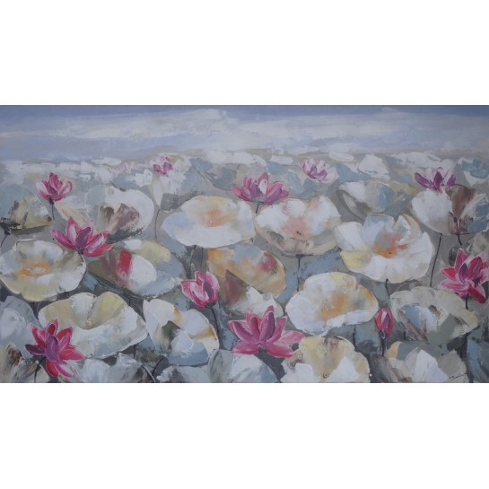 PEINTURE FLORALE LOTUS-140x80 cm