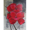 Tableau fleurs rouges sur fond argent -80x60 cm