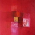 Tableau abstrait contemporain rouge vif 80x80-Suarsa
