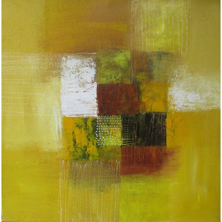 Tableau abstrait contemporain carré jaune-moutarde- 80x80-Suarsa