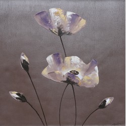 Tableau déco zen fleurs sur fond gris - 60x60 cm-