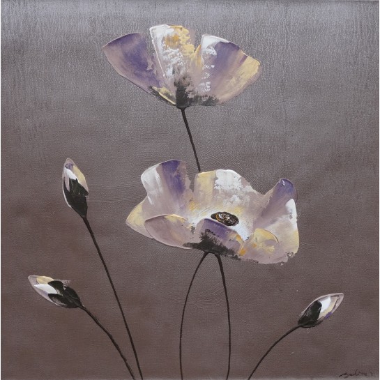 Tableau déco zen fleurs sur fond gris - 60x60 cm-