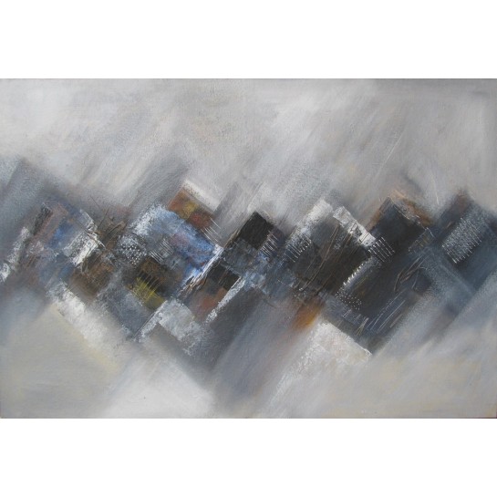 Tableau abstrait ton gris-bleu-granit- 125x85 cm